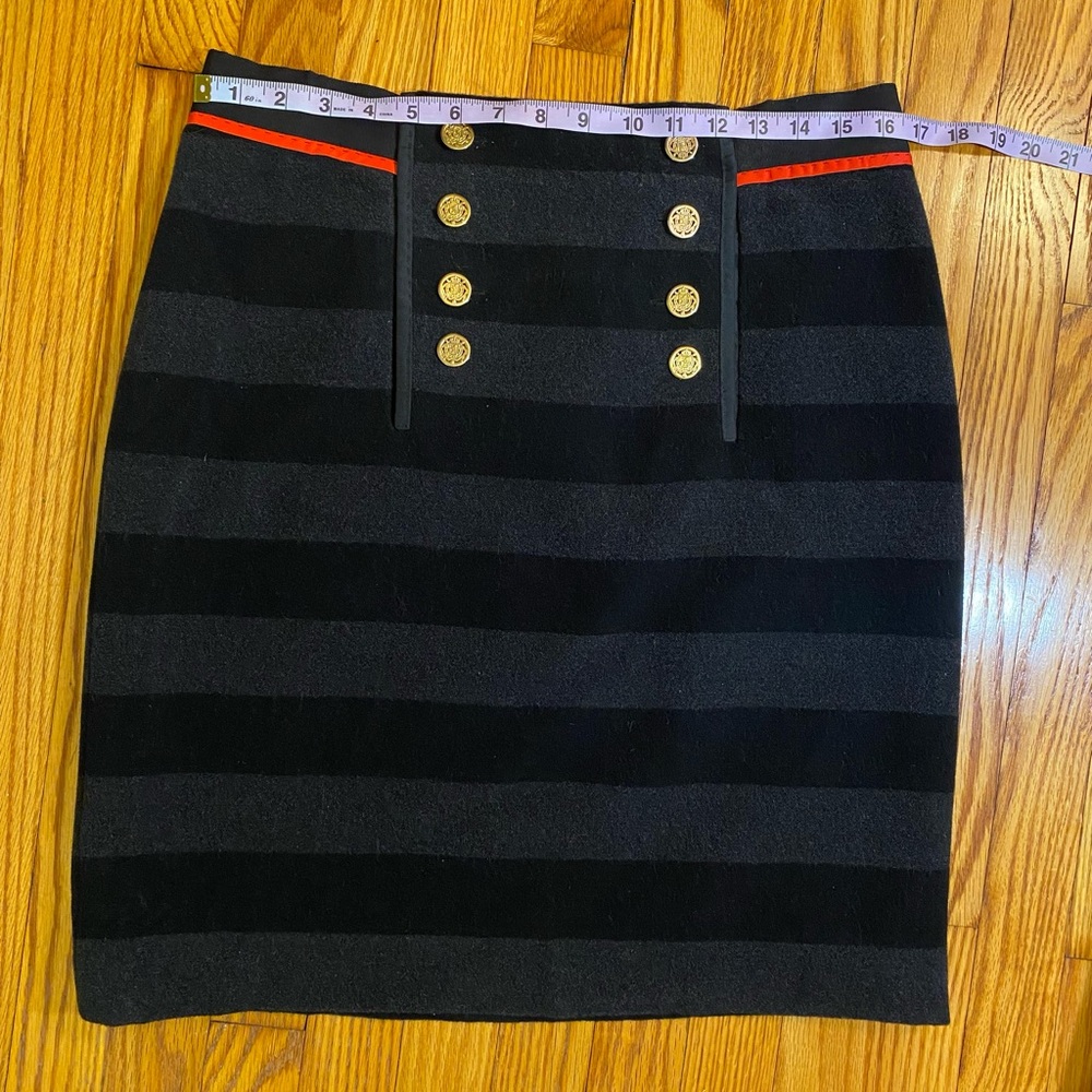 Per Se Black and Gray Wool Striped Skirt with Gold Buttons - Picture 5 of 9